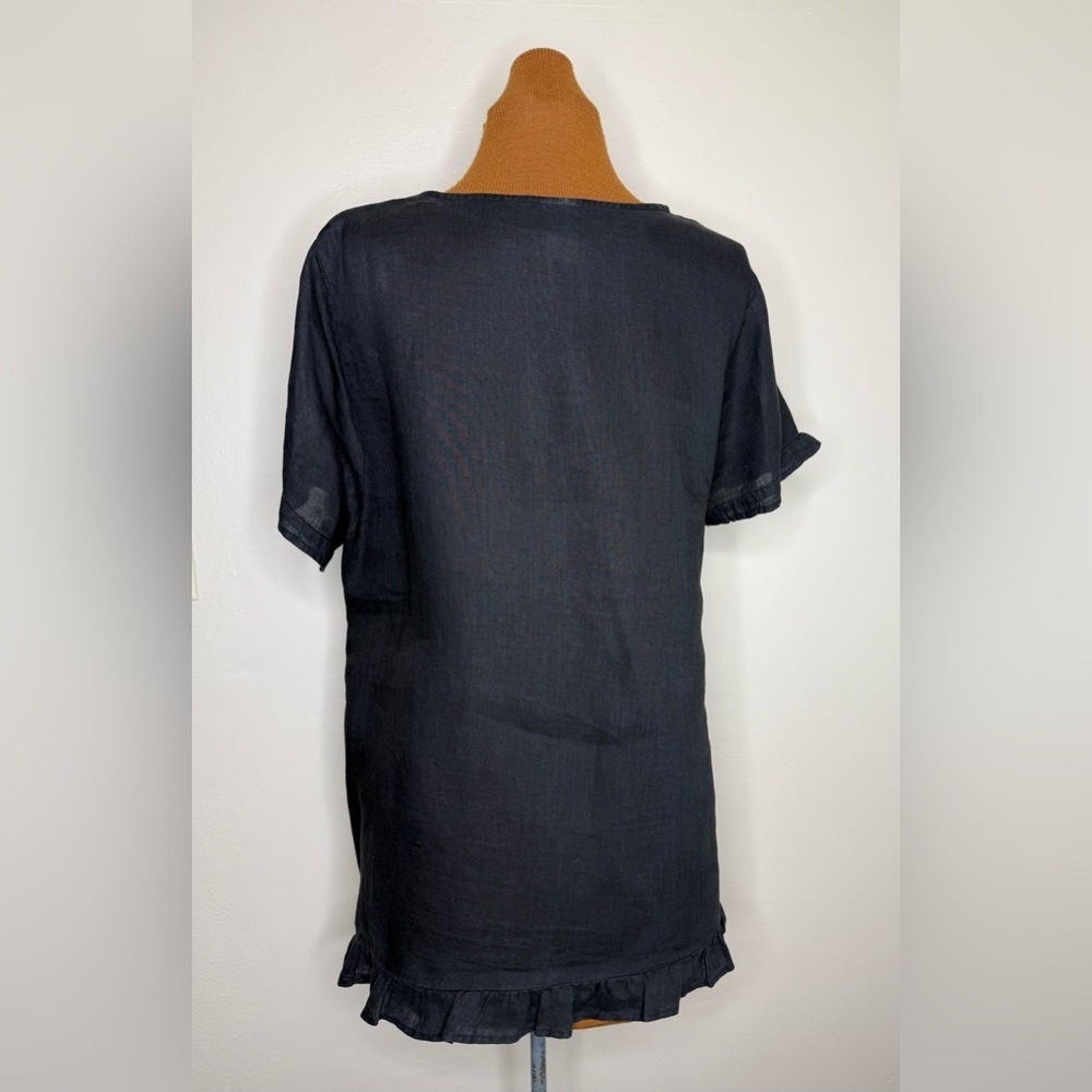 Match Point Linen Tunic Top Short Ruffle Sleeves Size Medium - Picture 3 of 7